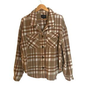 Love Tree Brown Plaid Shacket Large